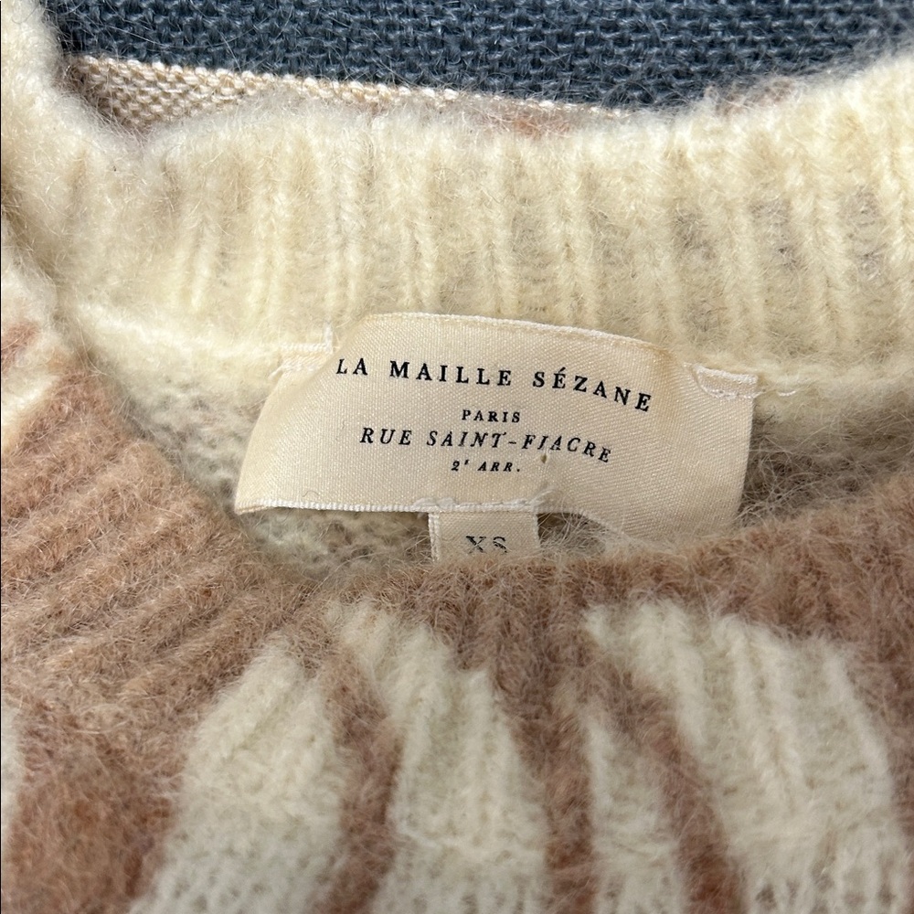 Sézane Cream and Brown Knit Sweater